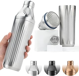 Elevated Craft Diamond Edition Hybrid Cocktail Shaker Set - Premium Vacuum Insulated Stainless Steel, 28 oz, Includes Built-in Strainer, Precise Measuring Top & XL Polishing Cloth - Martini Shaker