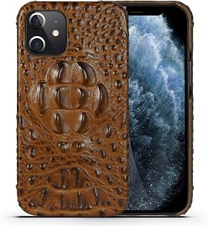 nincyee Genuine Leather Basic Case for iPhone 12 Mini,Luxurious Crocodile Head Relief Premium Real Leather Handmade Case Half Wrapped Brown