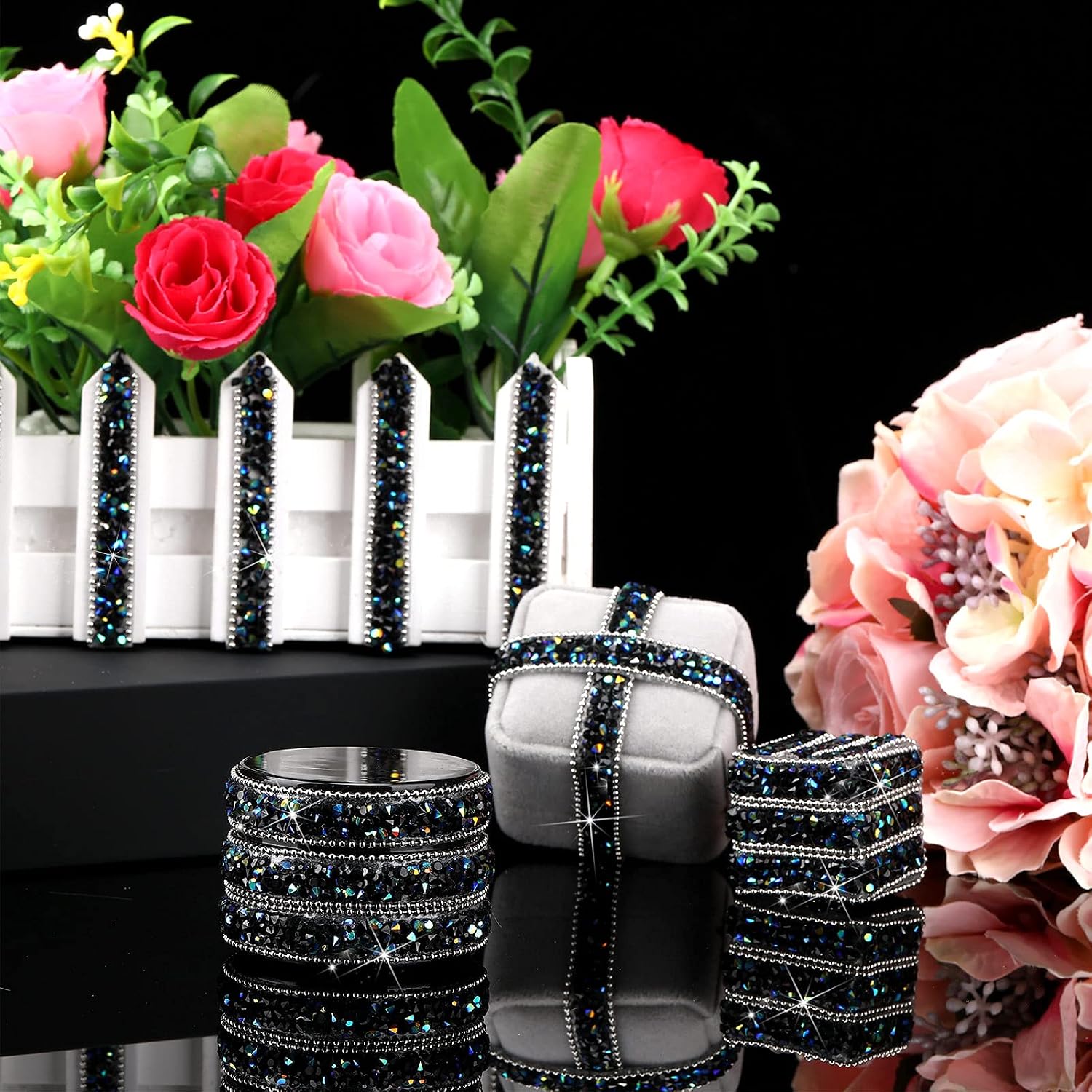 Hicarer 3 Yards Resin Rhinestone Ribbons for Graduation Cap Decorations Wedding Self Adhesive Glitter Resin Diamond Crystal Ribbon Craft DIY Bag Shoes Clothes(0.4 Inch,Black AB Color)