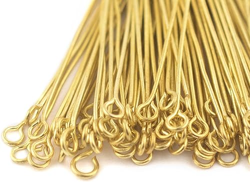 TheBeadChest - Ojos dorados de calibre 21 de 1.75 pulgadas, 100 unidades, latón