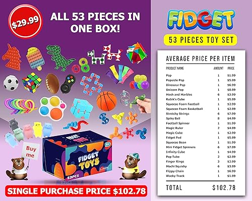 Miniatura 6 de JBMM Paquete de 53 juguetes sensoriales para la ansiedad para niños para aliviar la ansiedad y el estrés para rellenar calcetines bolsas de