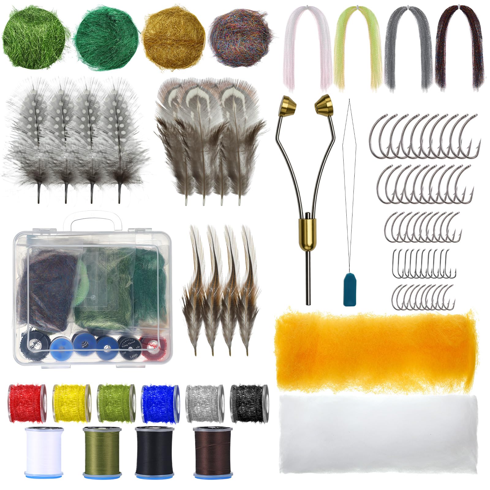 85 Pcs Fly Tying Materials Kit Fly Tying Tools Kit Starter Kits Bobbin Holder Hooks Crystal Flash Thread Chenille Fishing Lure Accessories for Men Women Fishing Lover Gifts