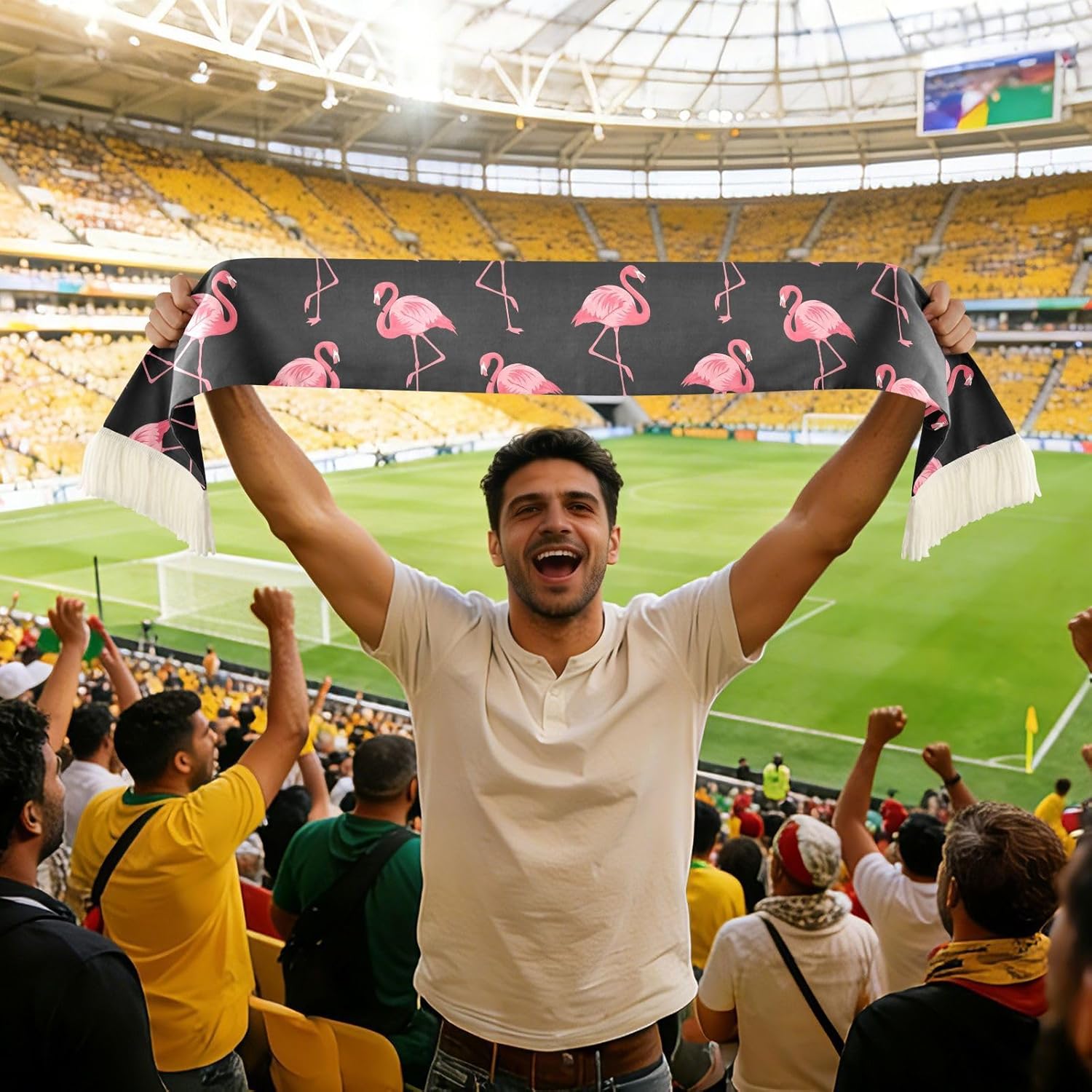 CHIFIGNO Flamingo Black Sports Fan Scarf, Soft Polyester Cheering Towel Scarf for Soccer Fans, Quick Dry Rally Towel