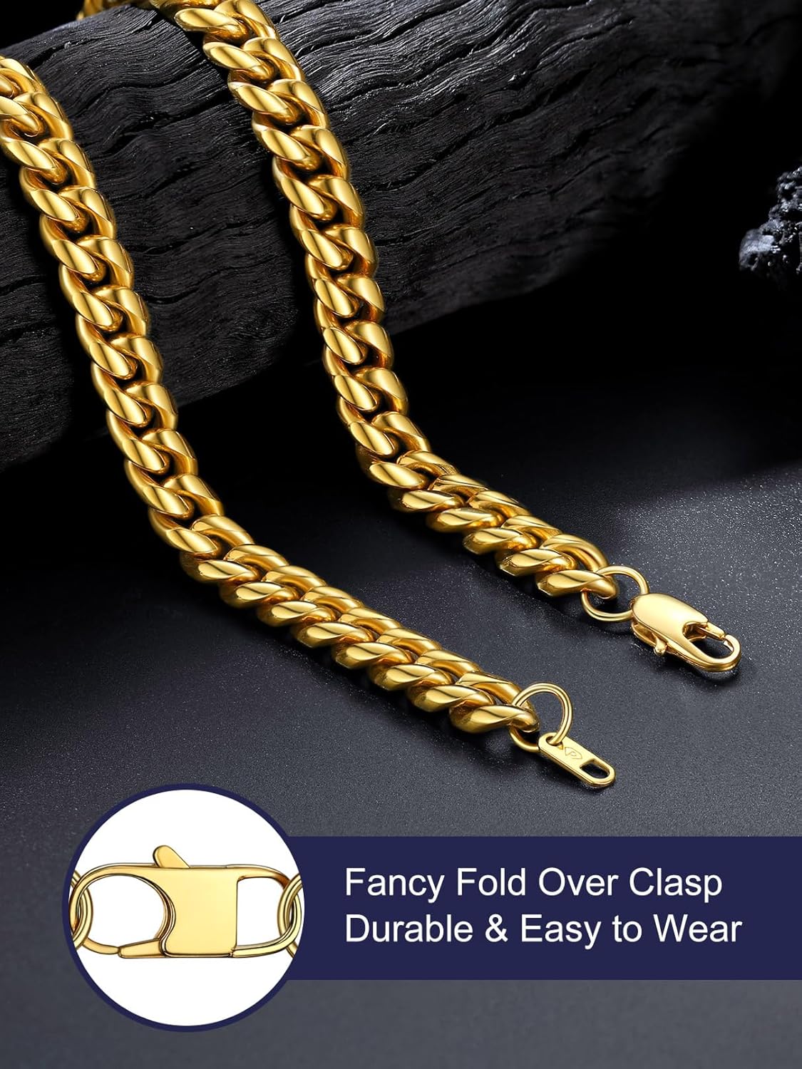 Bandmax Stainless Steel/14K Gold Plated/Black Diamond Cut Miami Cuban Necklaces for Men 6MM/10MM/14MM Chunky Curb Link Chain Necklace Hip Hop Rapper Biker Chains Jewelry