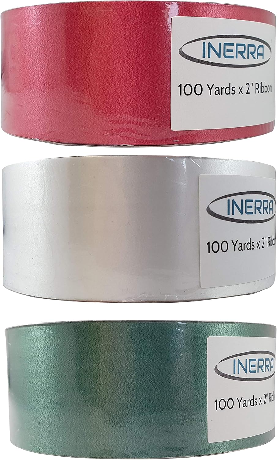 INERRA Ribbon Multipack - 3 x 100 Yard Rolls (Red, White and Hunter Green), Green,White,Red