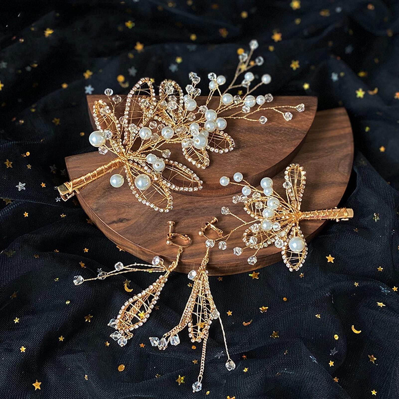 WAAZIWedding Headpieces Leaf Headpiece Bridal Hair Clips Set Tiaras with Earring Wedding Prom Women Headware Ornament Wedding Hair Accessories