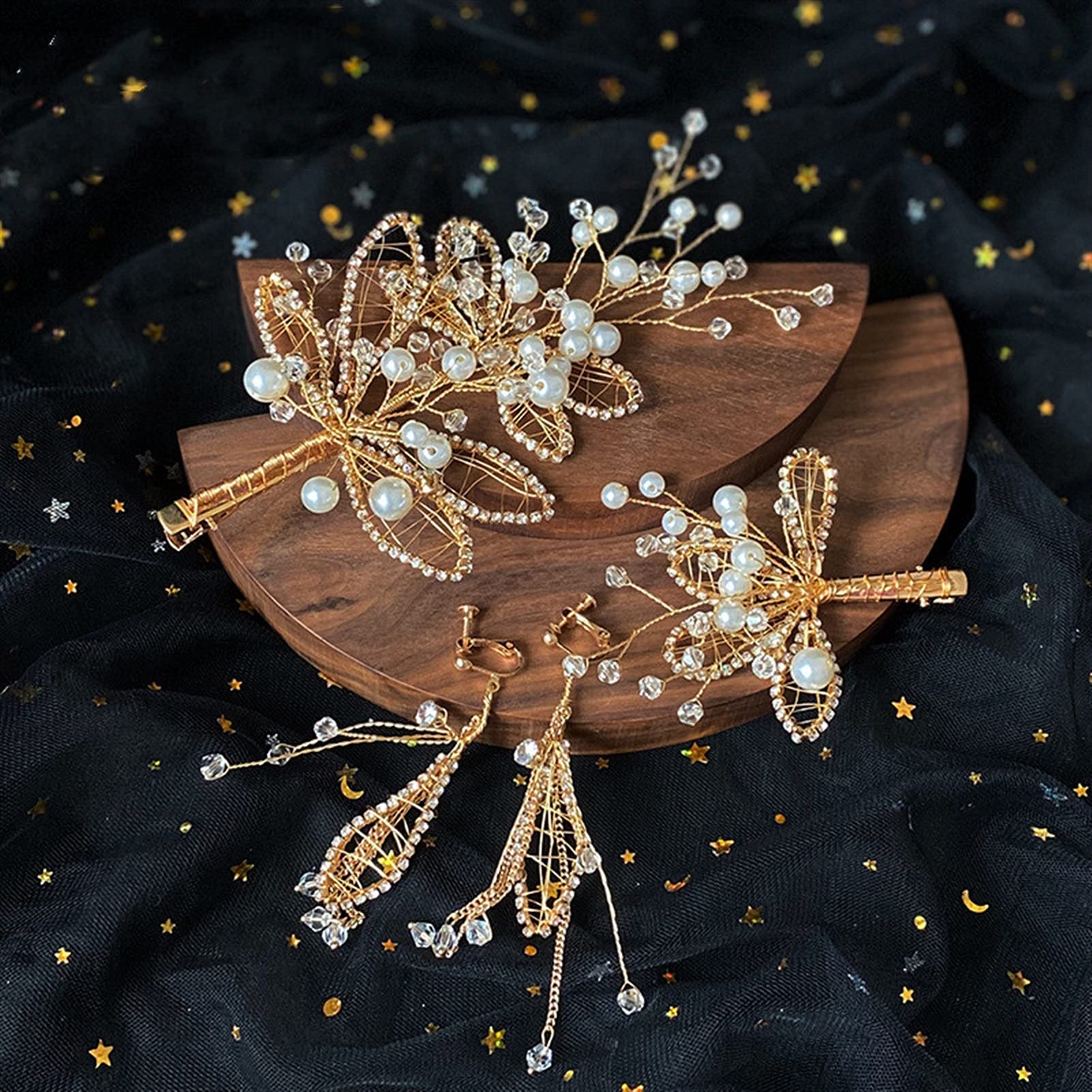 WAAZIWedding Headpieces Leaf Headpiece Bridal Hair Clips Set Tiaras with Earring Wedding Prom Women Headware Ornament Wedding Hair Accessories