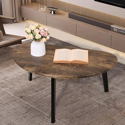 Large Oval Coffee Table Espresso Wood Mid Century Modern Unique Retro Farmhouse - Contemporary Triangle Small Table for Living Room, Bedroom Bedside Table and Office 19" D x 34" W x 16" H