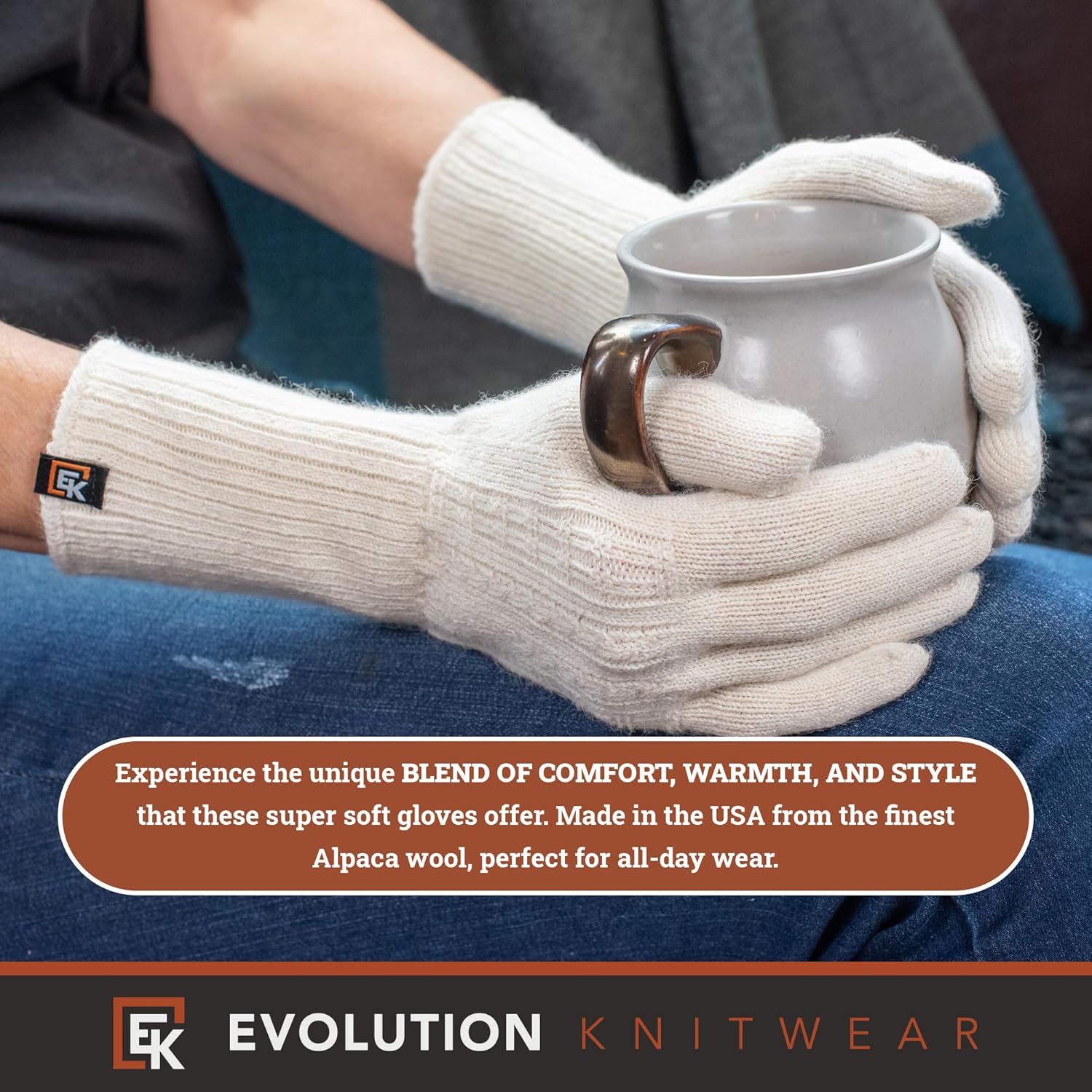Evolution Knitwear Alpaca Cable Knit Gloves - Made in the USA - Super Soft Baby Alpaca - Small