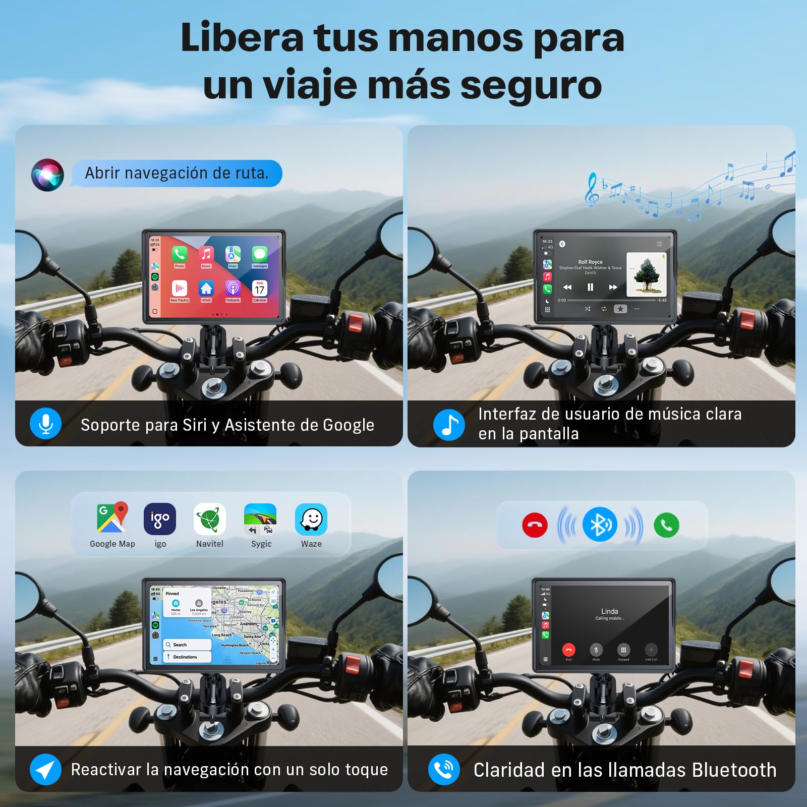 WonVon 5 Pulgadas CarPlay para Motocicleta Sistema de Navegación GPS con Apple CarPlay y Android Auto Pantalla Portátil con Doble Bluetooth, Navegación, Siri, Asistente de Google — view 11