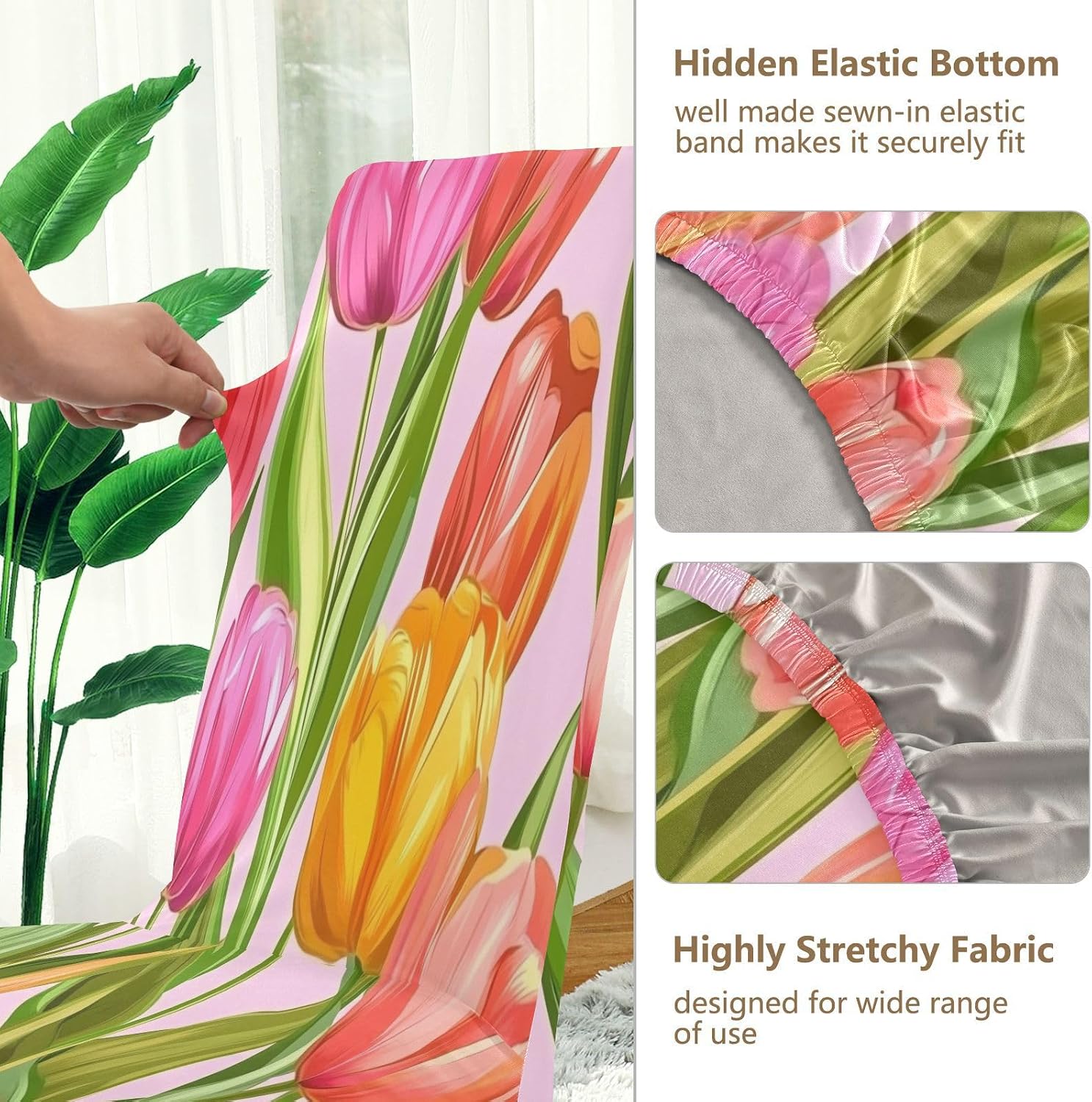 ALAZA Chair Covers for Dining Room, Tulips Spring Blooming Stretch Chair Cover Sets Chair Protector Removable Washable for Ktichen Restaurant Hotel