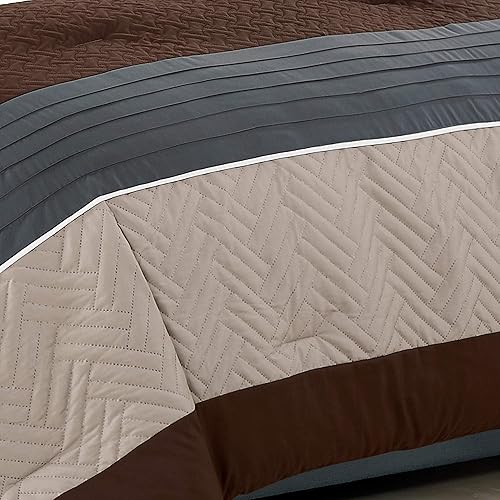 Miniatura 4 de WPM - Juego de edredón de 3 piezas de diseño moderno, multicolor, gris, café, marrón, beige, gris topo, decoración de ropa de cama alternativa para