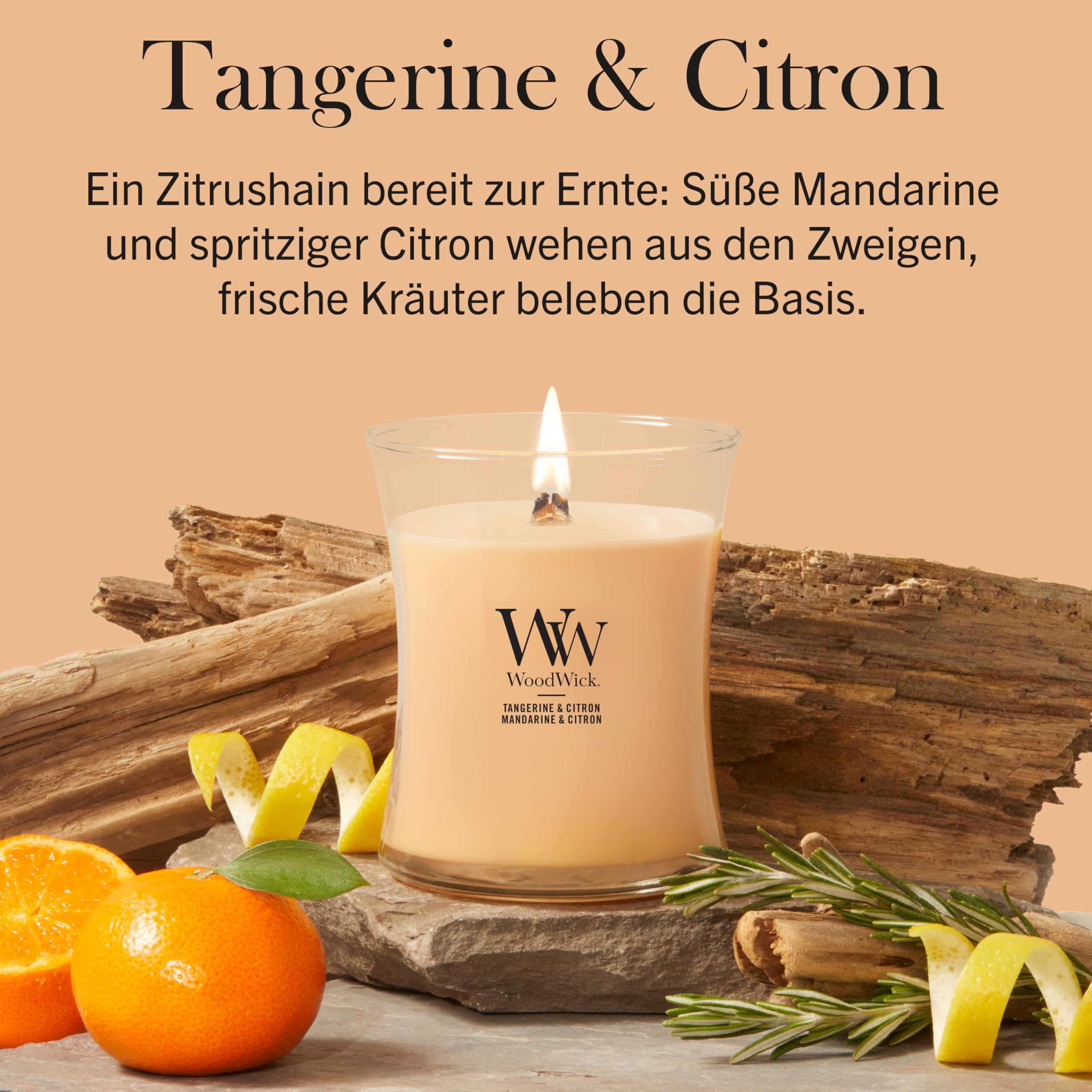 WoodWick Duftkerze | Mittlere Hourglass-Kerze | Tangerine & Citron | Perfekte Geschenke für Frauen