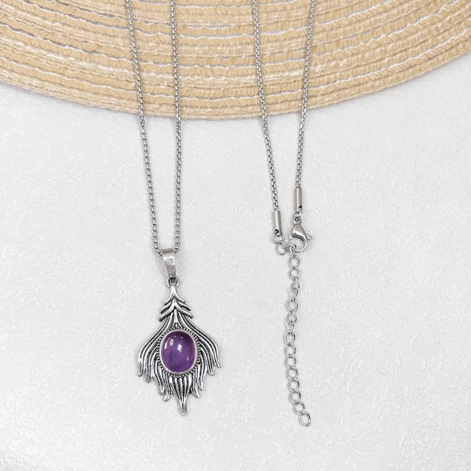 Obsidian Necklace, Vintage Feather Necklace for Hippie Jewelry, Boho Black Stone Necklace for Women, Natural Protection Necklace for Men - Image 5