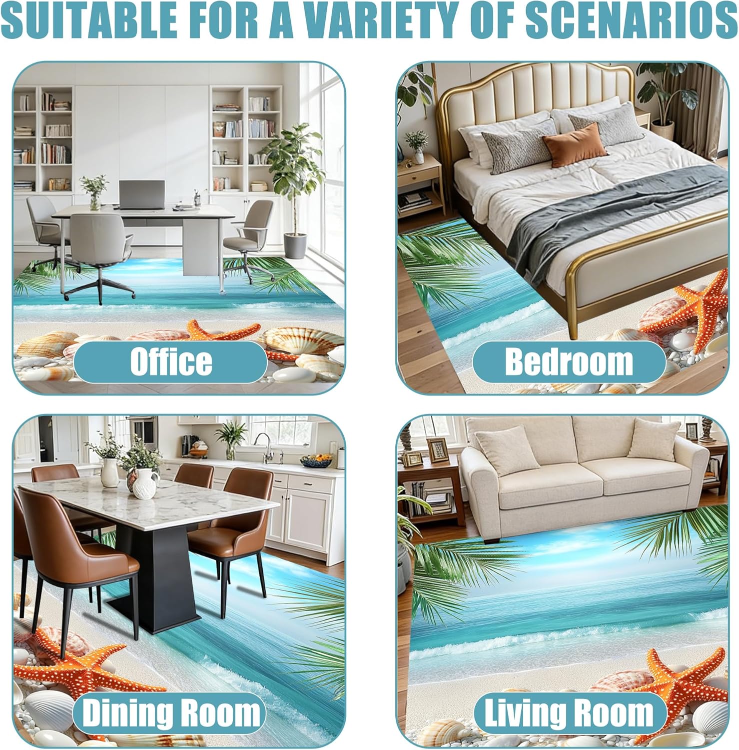 5x7 3D Beach Coral Seashell Area Rug for Living Room Bedroom Dining Room Nursery Blue Sea Waves Rug Ocean Theme Throw Rug Tropical Coastal Rugs Summer Blue Ocean Wave Carpet