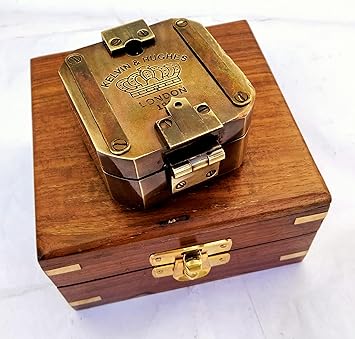Ascent Gifts Antique Finish Brass Brunton Compass Square with Wooden Box Collectible Gift