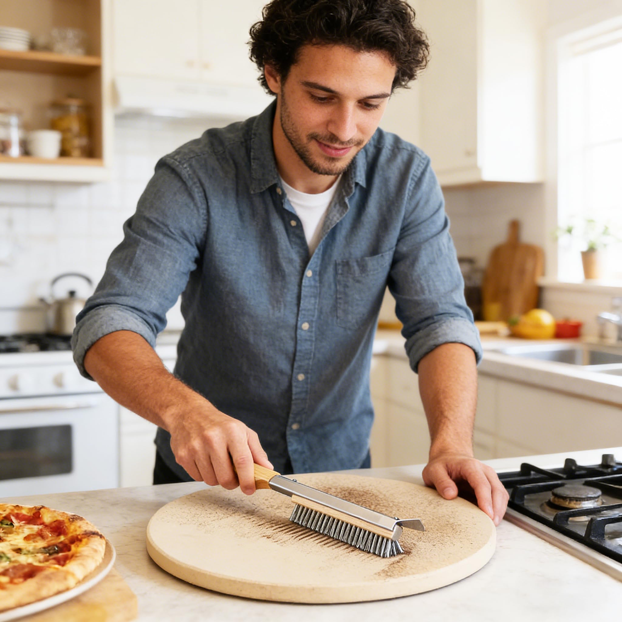 Spazzola Per Pizza In Filo In Acciaio Inossidabile, Rimovibile Pieghevole Set Di Spazzole Per Pulizia, Con Raschietto In Acciaio Inox, Accessori Per Forno a Legna e Pizza Alimentare Portatili