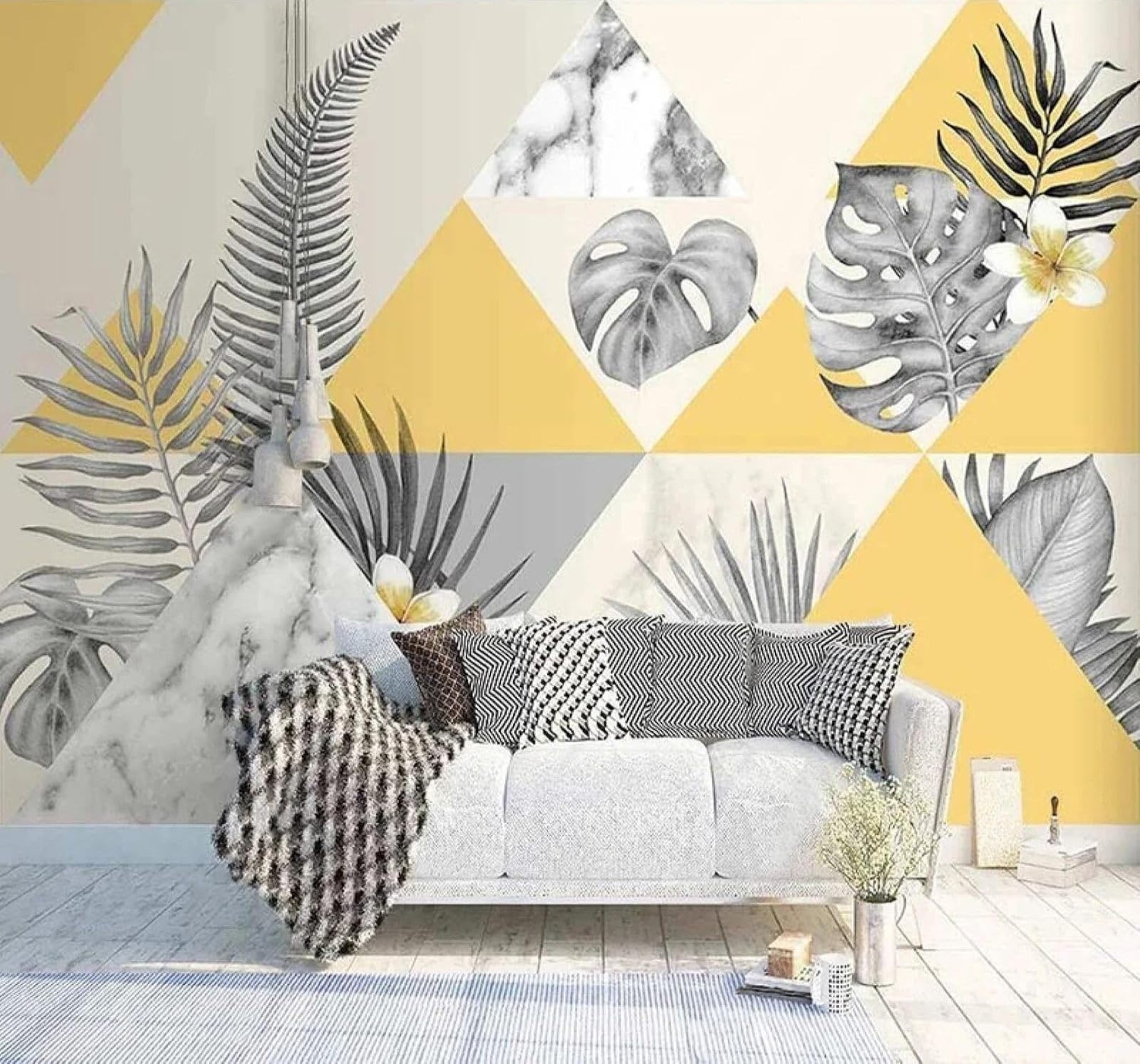 XLMING Hand Drawn Geometric Shapes Plants Leaves 3D Wallpaper Luxury Home Dining Decor Paste Sofa Living Room The Wall for Bedroom Mural-400cm×280cm