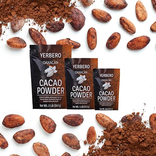 Vista 4 de Yerbero Cacao oaxaqueño en polvo – Bolsa de 8 onzas, opciones de 1 libra y 2 libras Cacao en polvo Rico, oscuro, crudo, vegano, 100% natural
