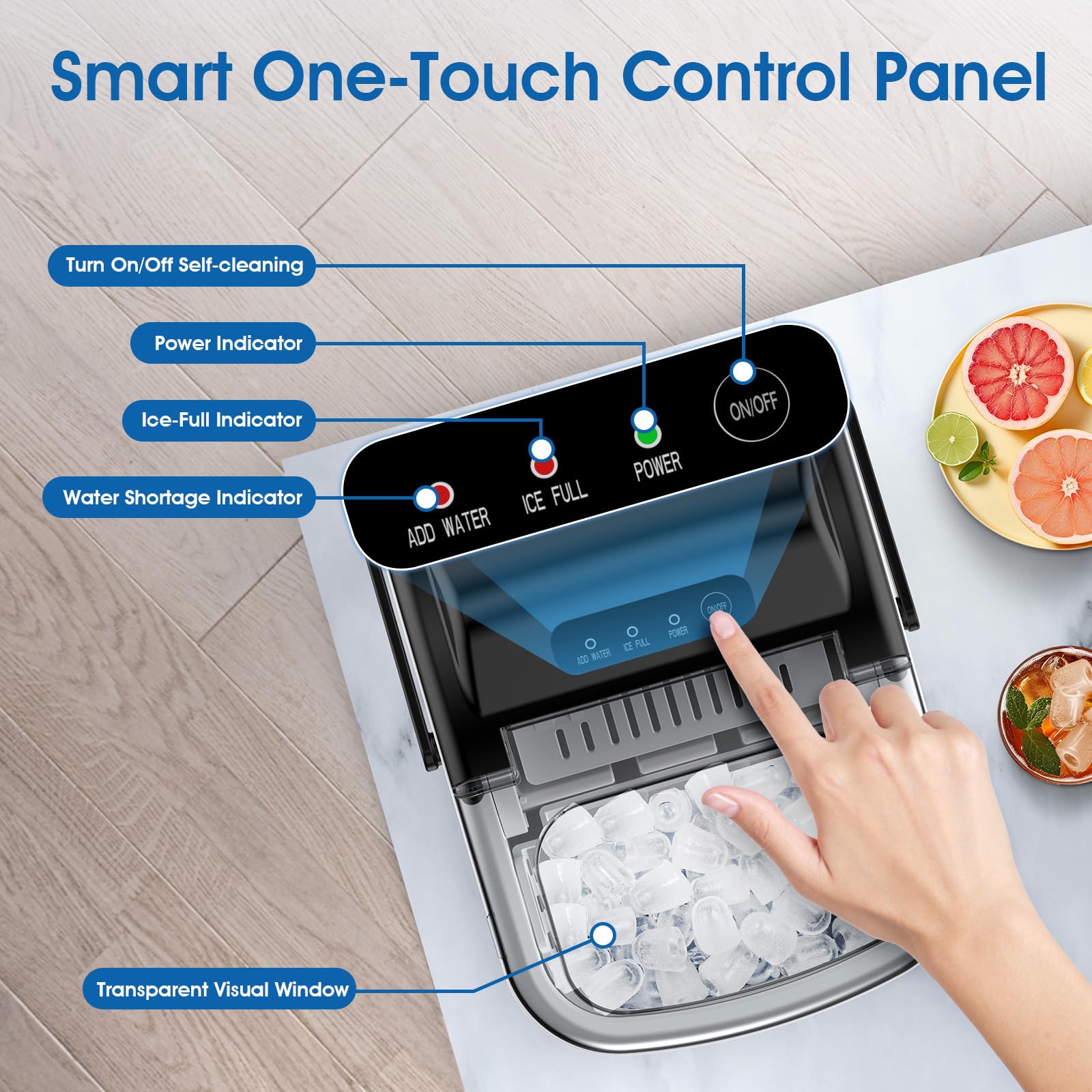 Joy Pebble Ice Maker Countertop with Handle, Self-Cleaning Portable Ice Machine with Basket and Scoop, 26.5Lbs/24H, 9 Cubes Ready in 6-8 Mins, for Home/Office/Kitchen, Stainless Steel on Fridge.com