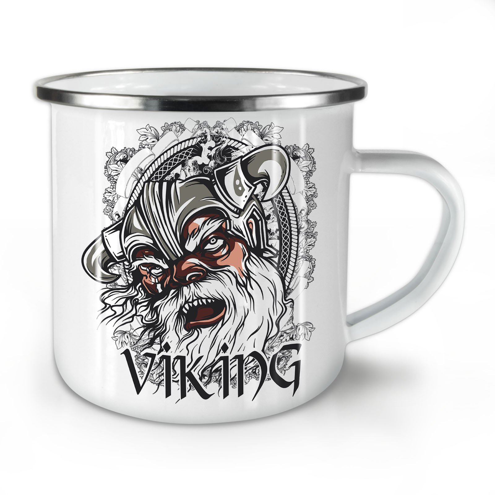 North Warrior Fantasy Enamel Mug, Nordic Cup - Strong, Easy-Grip Handle, Two Side Print, Ideal for Camping & Outdoors