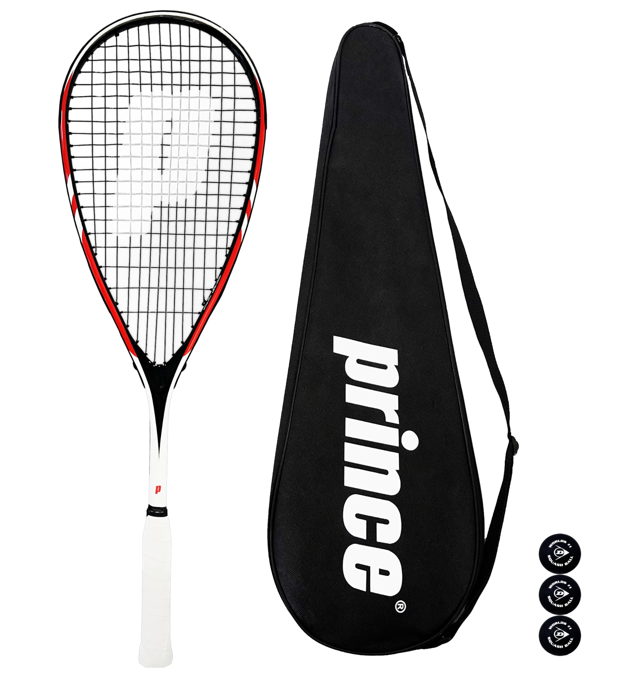 Prince Team 400 & 450 - Serie de raquetas de squash, incluye funda protectora de longitud completa y 3 pelotas de squash