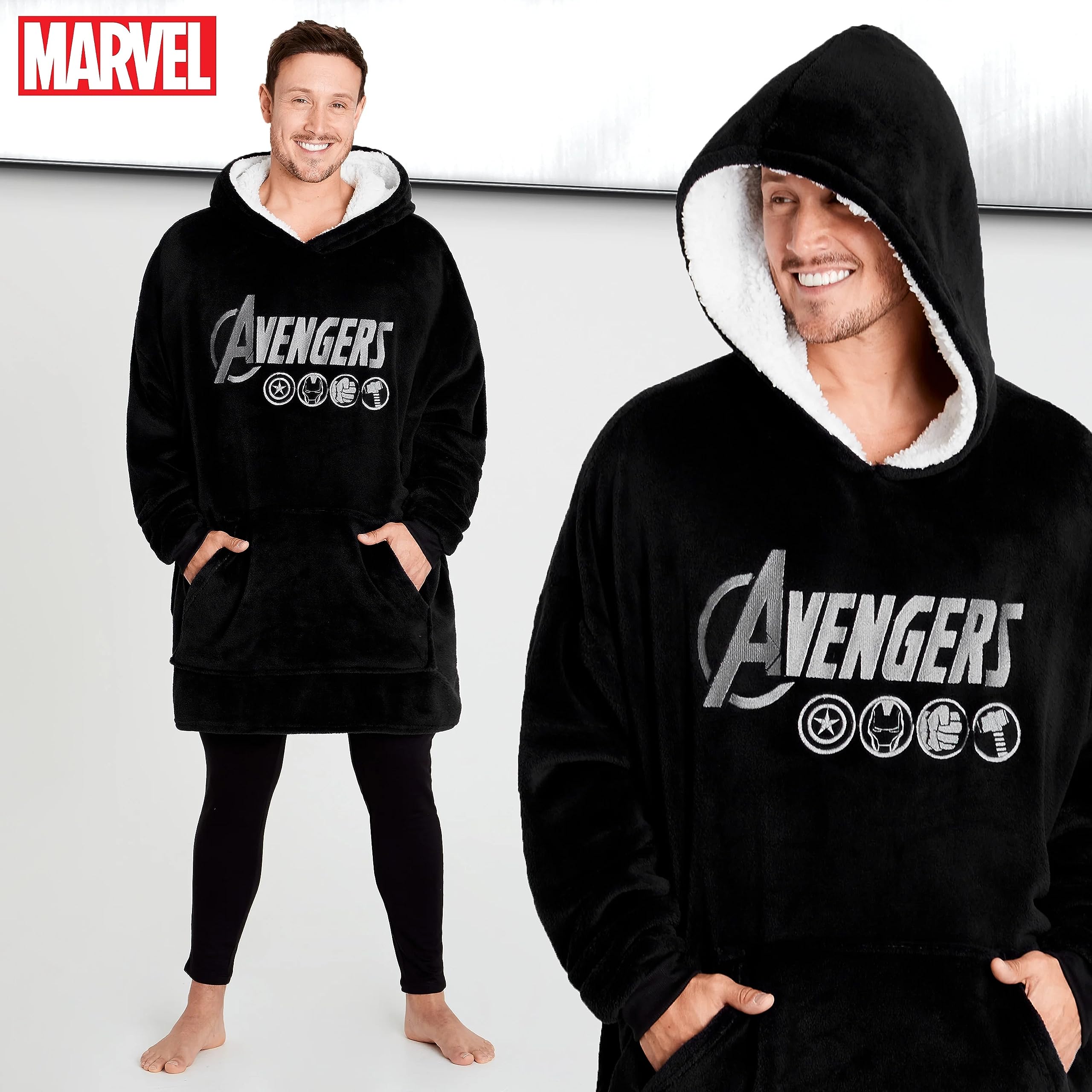 Marvel Felpa Uomo con Cappuccio Felpe Oversize Uomo in Pile Supereroi Avengers Captain America