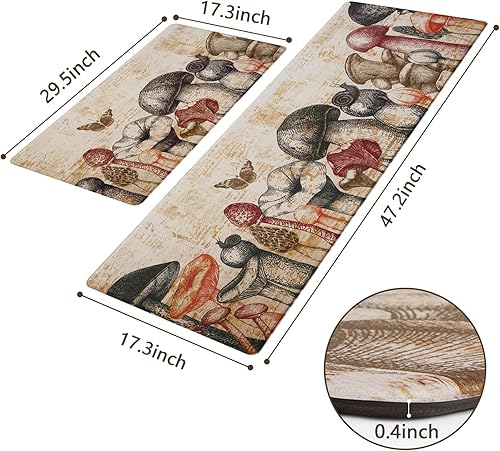 Miniatura 3 de Yinhua Alfombrillas de cocina para piso, alfombrillas de cocina acolchadas antifatiga, tapete de cocina de hongos artísticos, 2 piezas