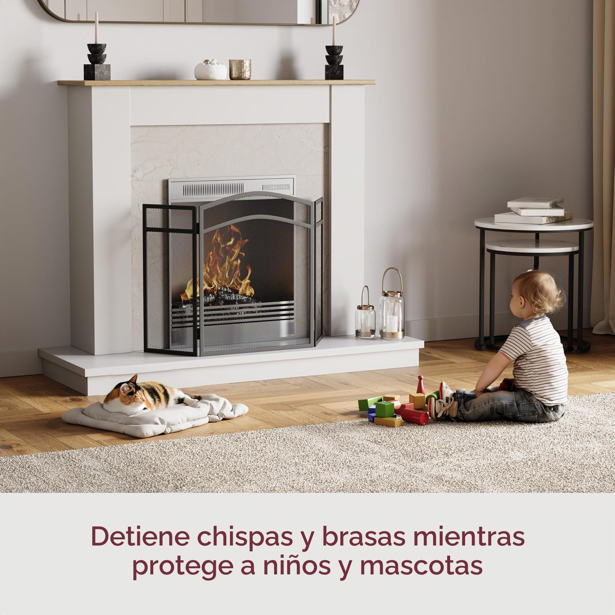 Fire Vida Milton Fire Screen - Protector contra chispas arqueado, Metal, Color Negro