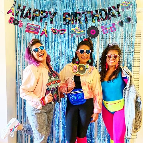 Miniatura 3 de Sursurprise Decoraciones de fiesta temática de regreso a los 80, pancarta de feliz cumpleaños de los años 80, suministros de fiesta de cumpleaños
