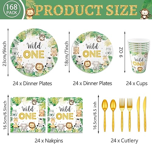 Miniatura 2 de Jungle Safari - Juego de vajilla para decoración de baby shower, sirve 24 platos de papel de animales, servilletas, vasos, cubiertos para bebé,
