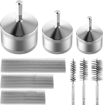 1/2"&3/4"&1" Copper Pipe Cleaner for Drill with 1/4" Hex Shank & Brush Blades & Metal Pipe Cleaning Brush, Tube Thread Cleaner, Plumbing Tools for Plumber Removing Rust, HVAC Stain Removal3 Piece