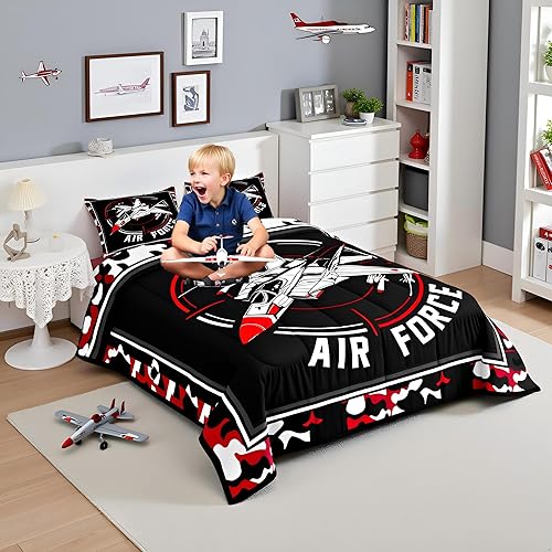 Miniatura 2 de ZZRS2779ZMD-BZ_USF - Juego de edredón de tamaño matrimonial, ropa de cama de 3 piezas con diseño de camuflaje militar, rojo y negro para niños,