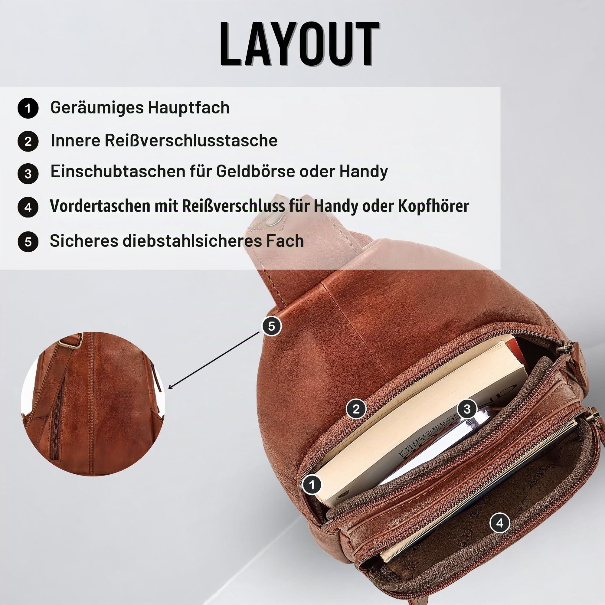 STILORD "Torino Stylishe Sling Bag Herren Leder Schwarz Crossbody Bag - Echtleder Herrentasche zum Umhängen Tablet 8,3 Zoll - Anti-Diebstahl Brustbeutel Reise & Alltag