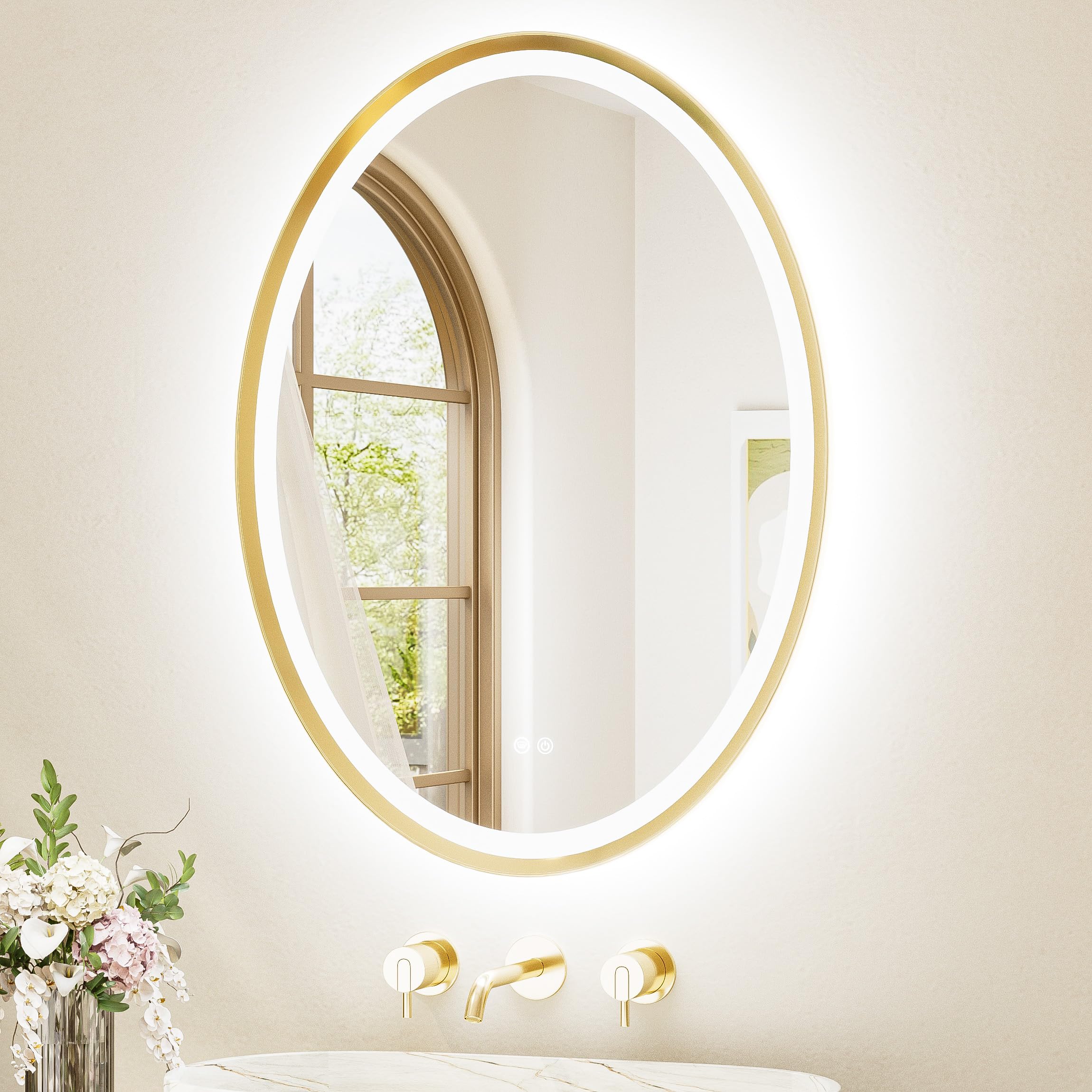 Photo 1 of TETOTE Gold Oval LED Lighted Bathroom Mirror 24" x 32"