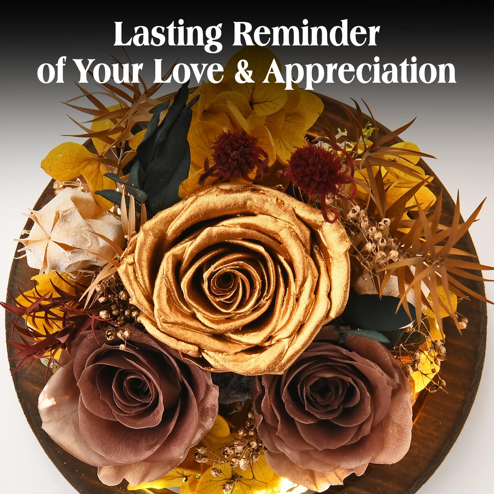 FRYMSHE Regali per donne, mogli, mamme, nonne, fiori conservati per San Valentino, festa della mamma, anniversario, matrimonio, Natale, Ringraziamento, regali per amici, sorella, fidanzata, con luce