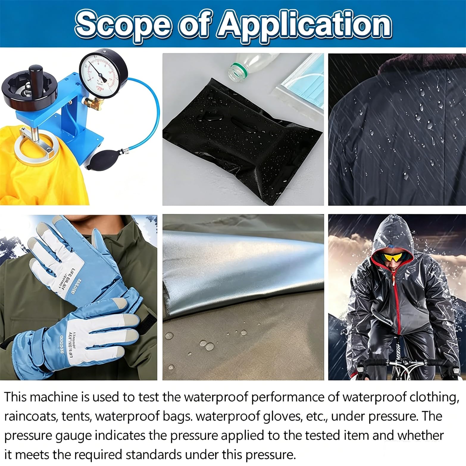 Hydrostatischer Druckprüfer für Textilien, wasserdichtes Prüfgerät für Regenmäntel, Zelte, Bekleidung und Plastiktüten, inklusive Druckkugel, Wasserdichtigkeitsprüfung bis 20000mm Wassersäule 5000mm