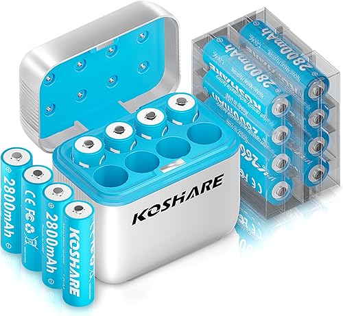 Miniatura 8 de Baterías AA AAA recargables con cargador de 16 piezas, baterías recargables Ni-MH de 1.2 V con 8 pilas AA de 2800 mAh y 8 pilas AAA de 1100 mAh