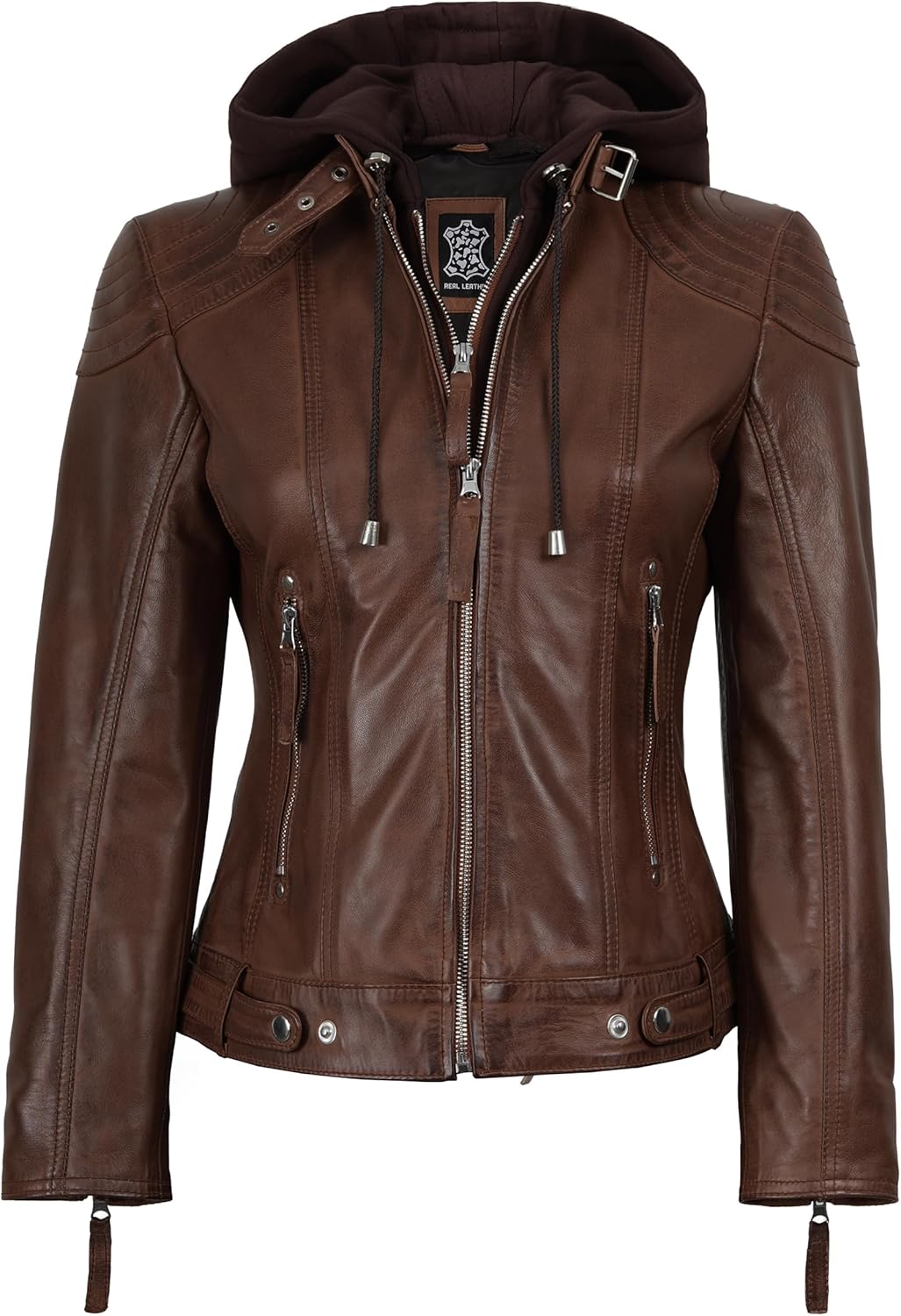 Blingsoul Leather Jacket Women - Real Lambskin Womens Leather Jackets with Detachable Hood - Image 5