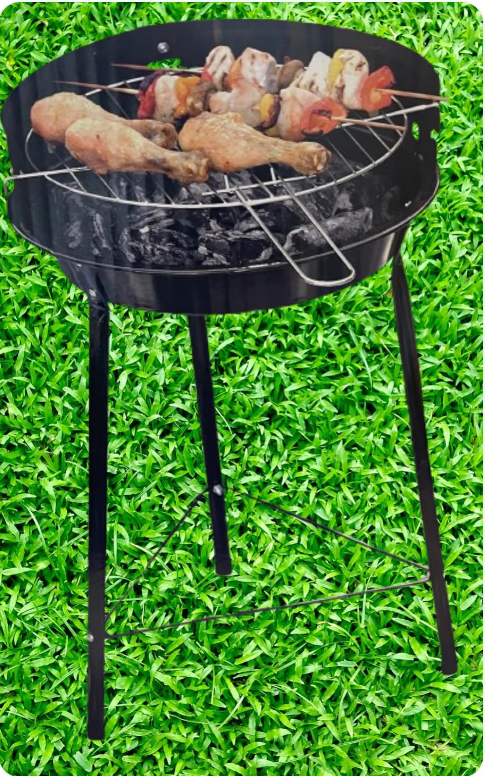 Round Charcoal BBQ Grill, 43 cm Height, 36 cm Diameter, Portable Outdoor Barbecue with Cooking Grid, Black(with cooking grill pack+easy to clean)