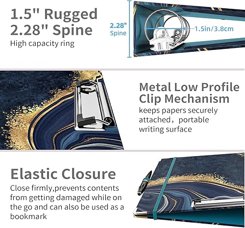 Miniatura 54 de Ospelelf Mini 3 Ring Binder, 2 Inch, Cute Pink Marble Binder for 5.5" x 8.5" with 5 Tab Dividers, File Folder Labels and Low Profile Clipboards