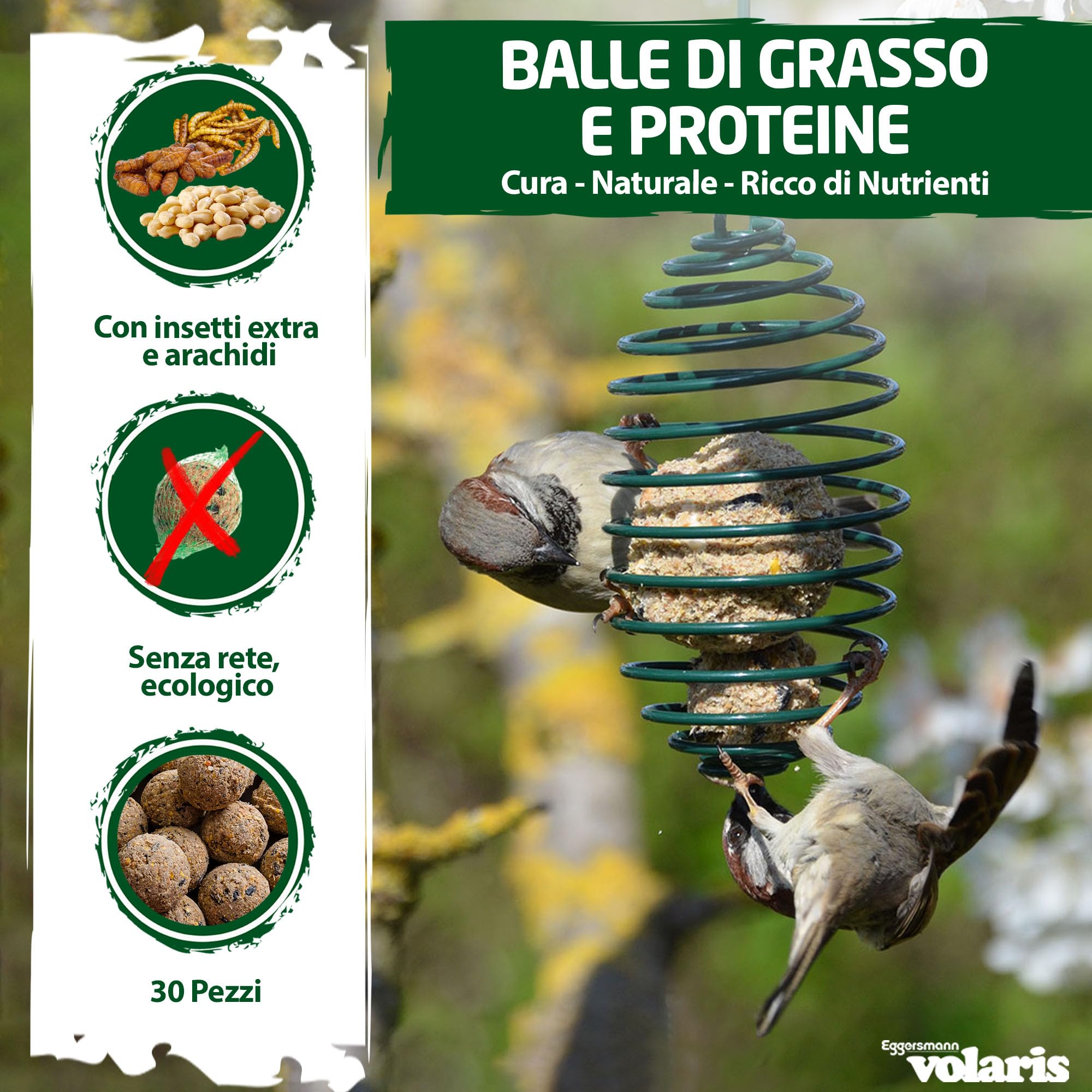 Eggersmann Volaris 30 pezzi palline di grasso proteico 2,7 kg mangime per uccelli selvatici