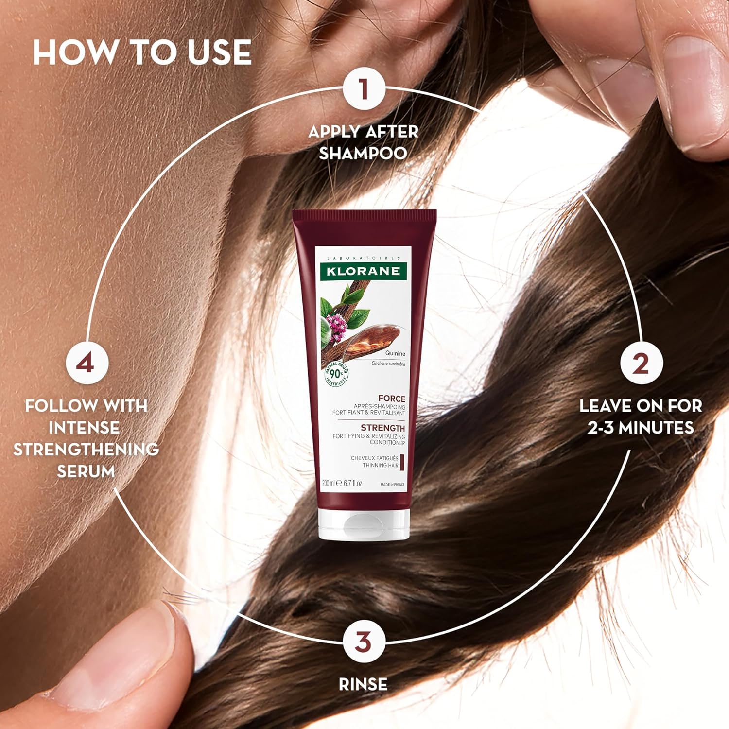Klorane Strengthening Conditioner with Quinine - Natural Alternative for Hair Thinning - Support Thicker, Stronger, Healthier Hair - Men & Women - Vegan, and Dermatologist-Tested - 6.7 fl. oz.