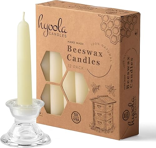 Miniatura 3 de Hyoola Velas cónicas de cera de abeja blanca sumergidas a mano decorativas totalmente naturales 100 pura perfumada de cera de abeja paquete de 12
