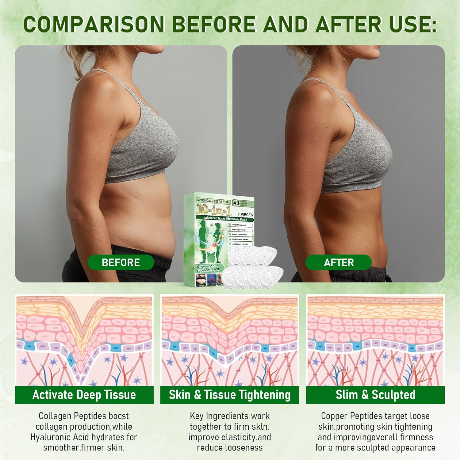 Moringa 10-in-1 Advanced Nano Microdarts Patch,Moringa Patches - 7 tablets/box, Natural Skin Patches for Women and Men - Gentle Formula for All Skin (2 boxes)