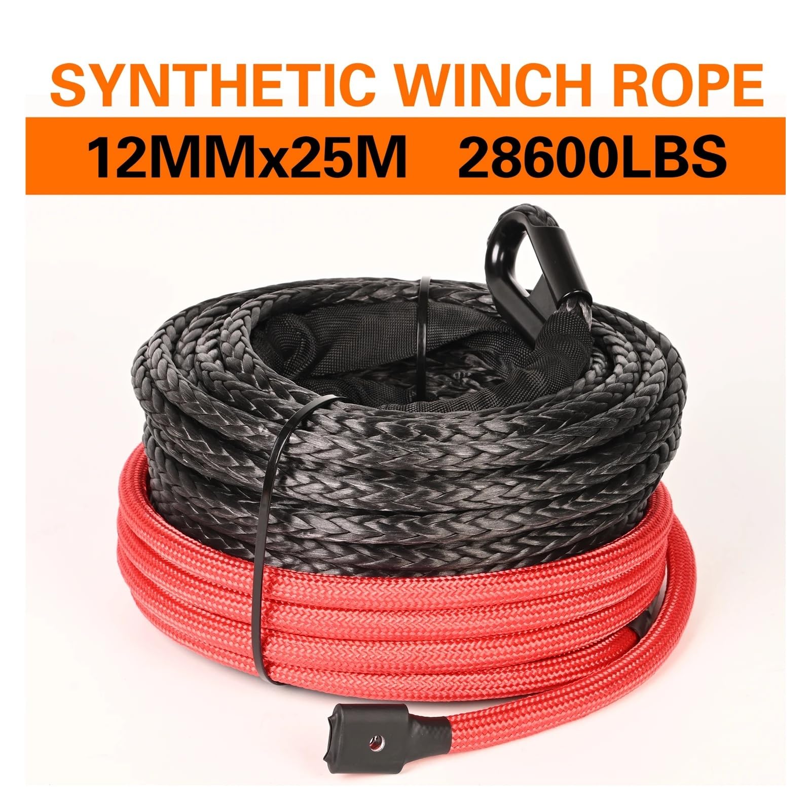 Lina syntetyczna do wyciągarek 12 mm x 25 m z osłoną ochronną, udźwig 28600 funtów, do samochodów ciężarowych i innych pojazdów, akcesoria do wyciągarek Niska waga i większa odporność na ścieranie