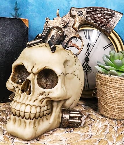 Miniatura 7 de Ebros Gift Figura de vaquero occidental con pistola y balas, figura de 6.75 pulgadas de alto, estatua de esqueleto del oeste salvaje para decoración