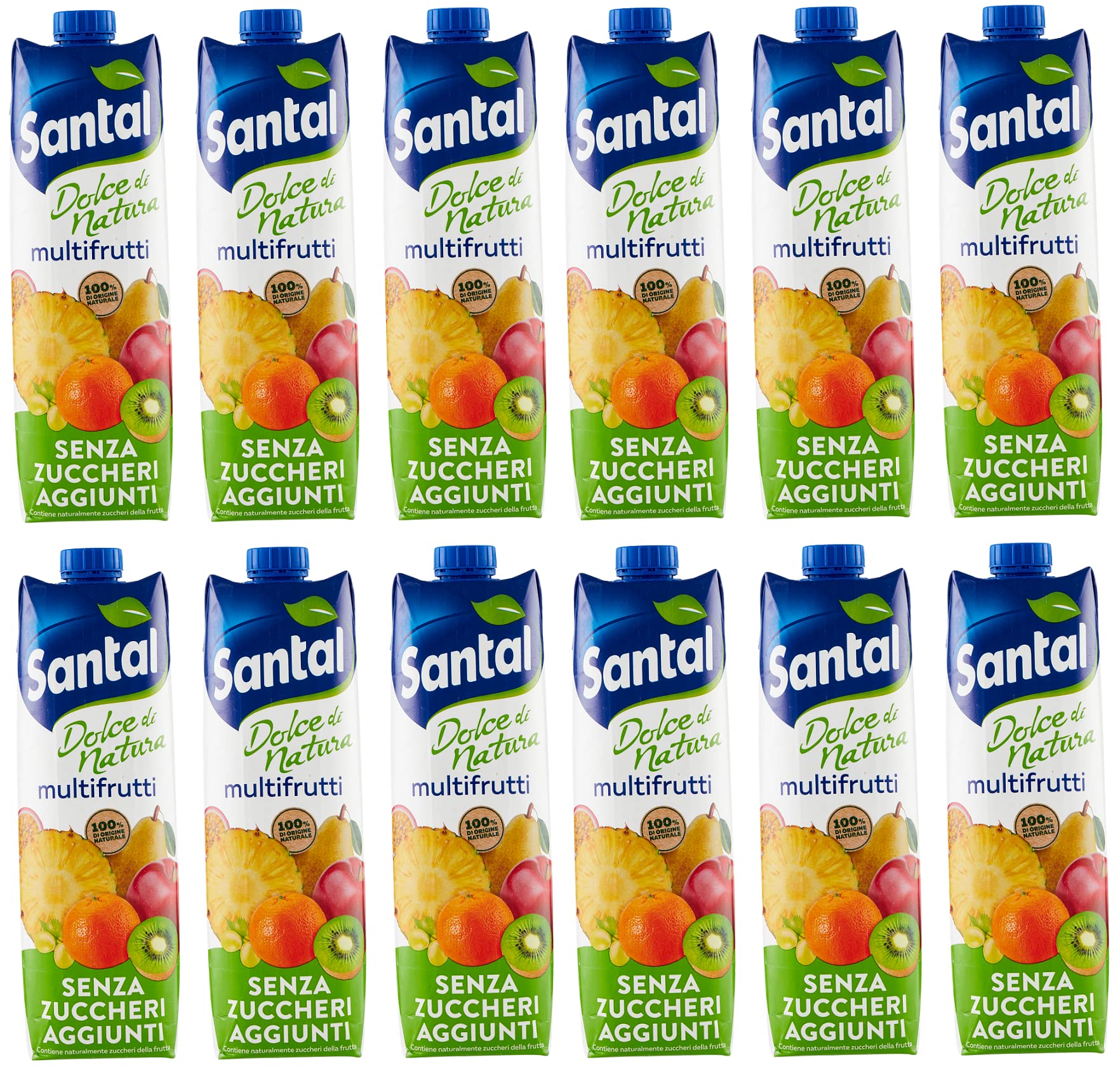 12 x Parmalat Santal Succo di Frutta Multifrutti Dolce di Natura Zero Zuccheri Aggiunti Multifruit Juice Zero Sugar Additive Refreshing Drink Tetrapack 1000 ml