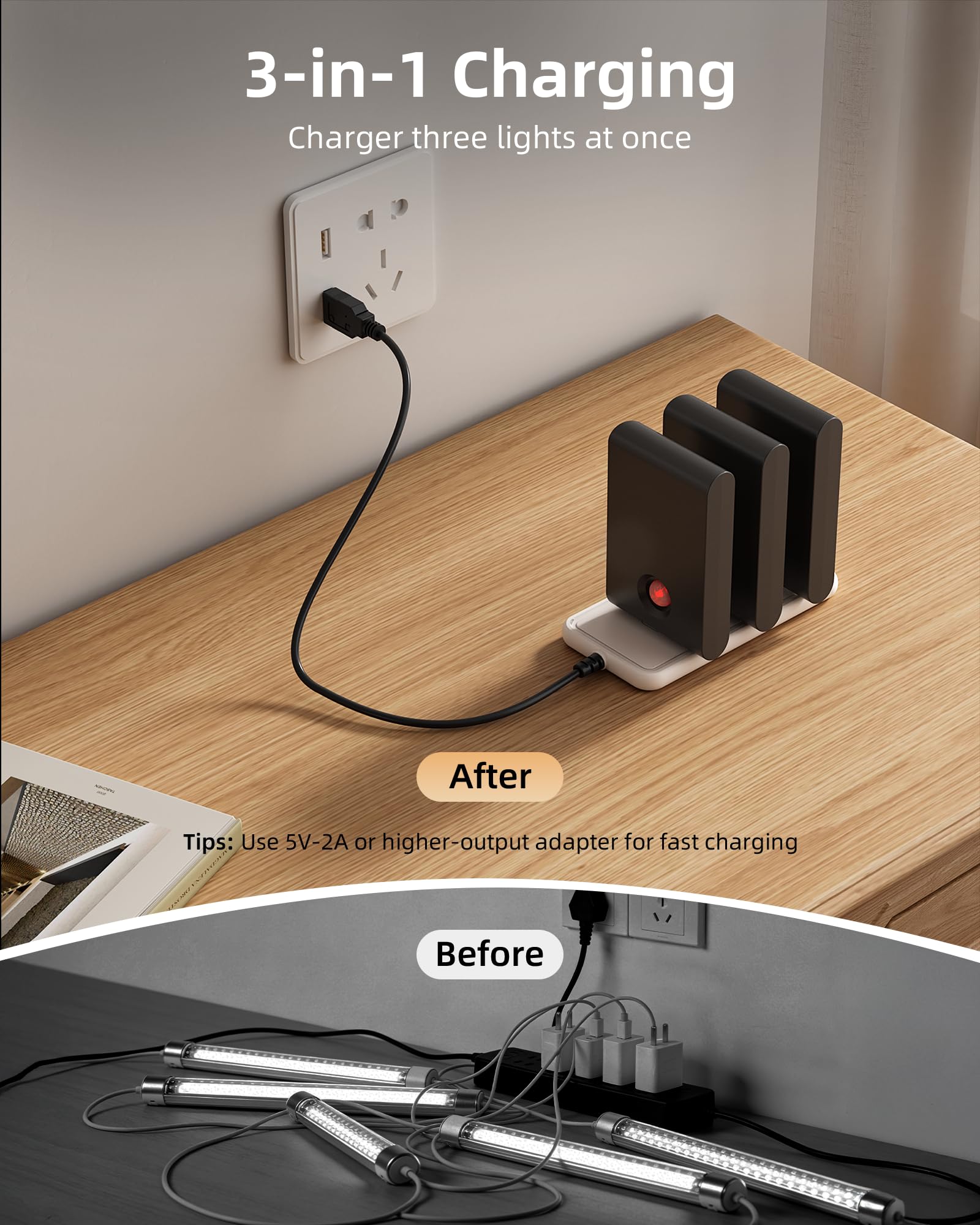 EZVALO Set de Luces Nocturnas Portátiles con Iluminación LED Sincronizada para Escaleras Interiores y Sensor de Movimiento (Paquete de 8 Unidades)