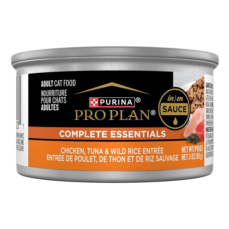 Purina Pro Plan Ração Úmida para Gatos Adultos em Molho, Frango, Atum e Arroz Selvagem, Pacote com 24 latas de 85 g